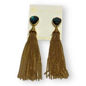 Trina Turk Gold Tone Tassel Earrings Semi Precious Stones Pierced NEW
